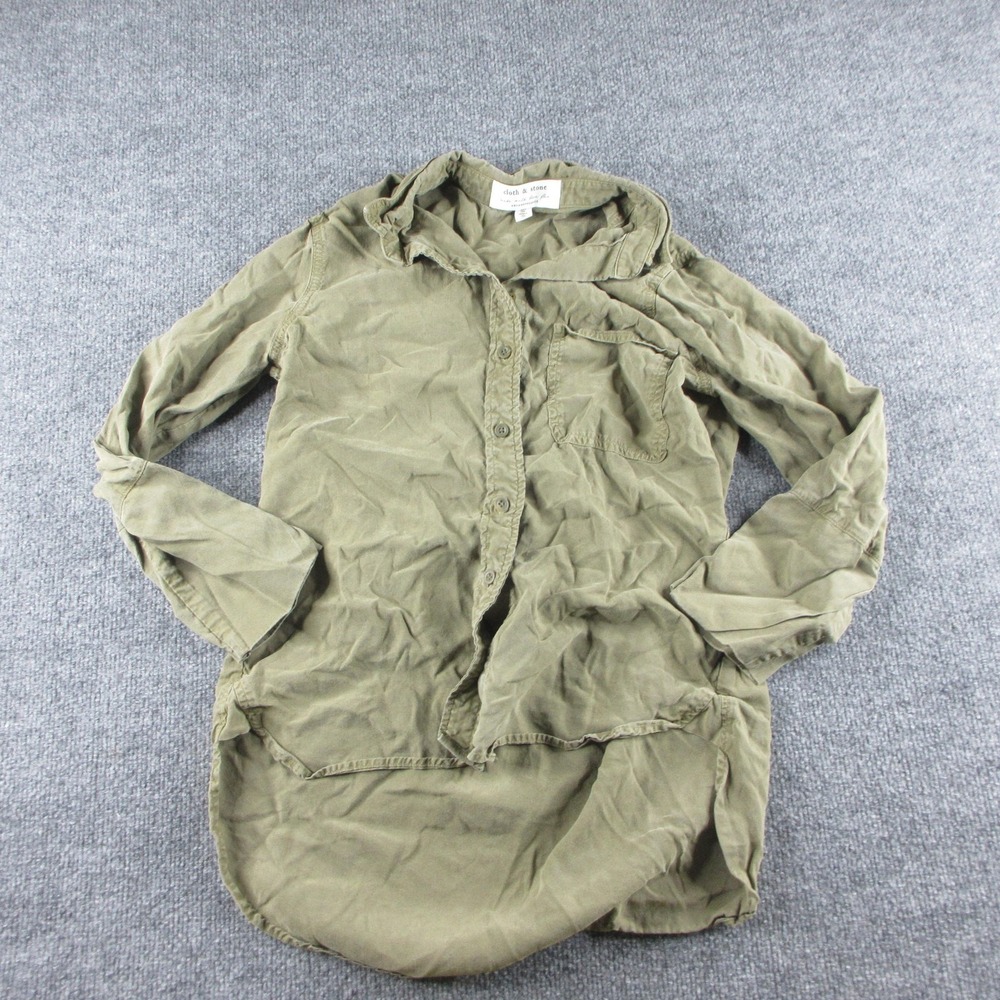 Cloth & Stone Anthropologie Shirt Womens XS Green Long Sleeve Tunic Button Up